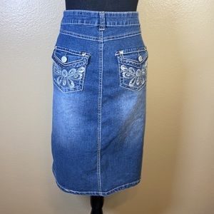Roz & Ali Embellished Blue Jean Skirt